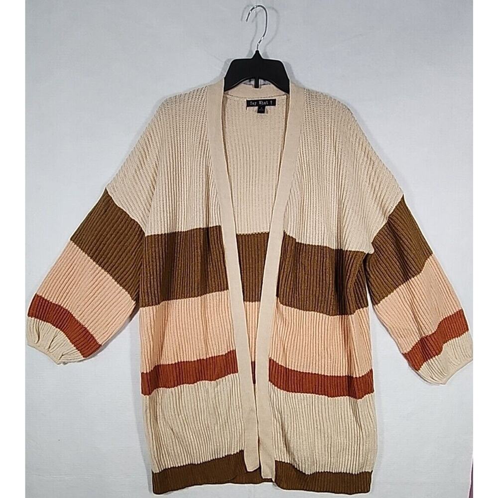 Womens Knit Cardigan Sweater Size Medium Multicolor Brown Tan Red